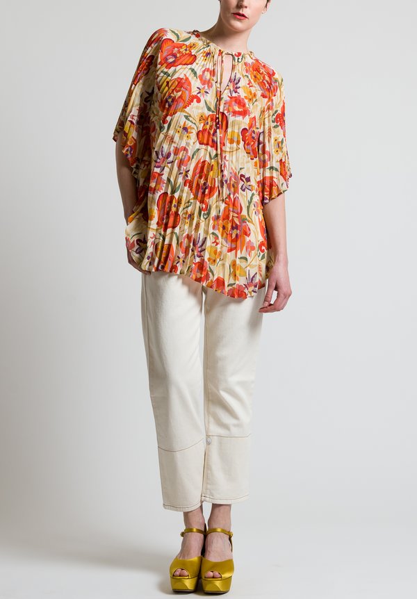 Etro Pleated Paisley Poncho Top in Ivory