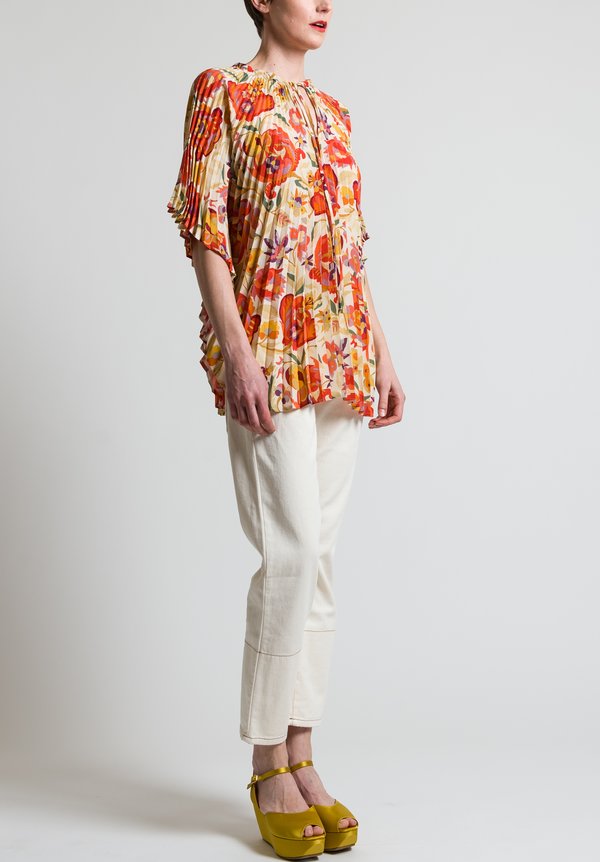 Etro Pleated Paisley Poncho Top in Ivory