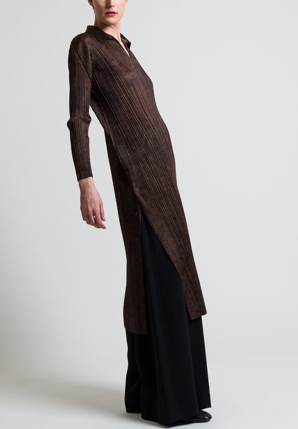 Issey Miyake Pleats Please January V-Neck Dress in Brown