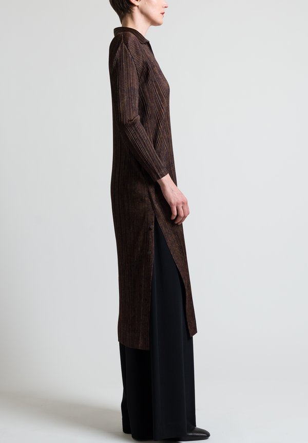 Issey Miyake Pleats Please January V-Neck Dress in Brown