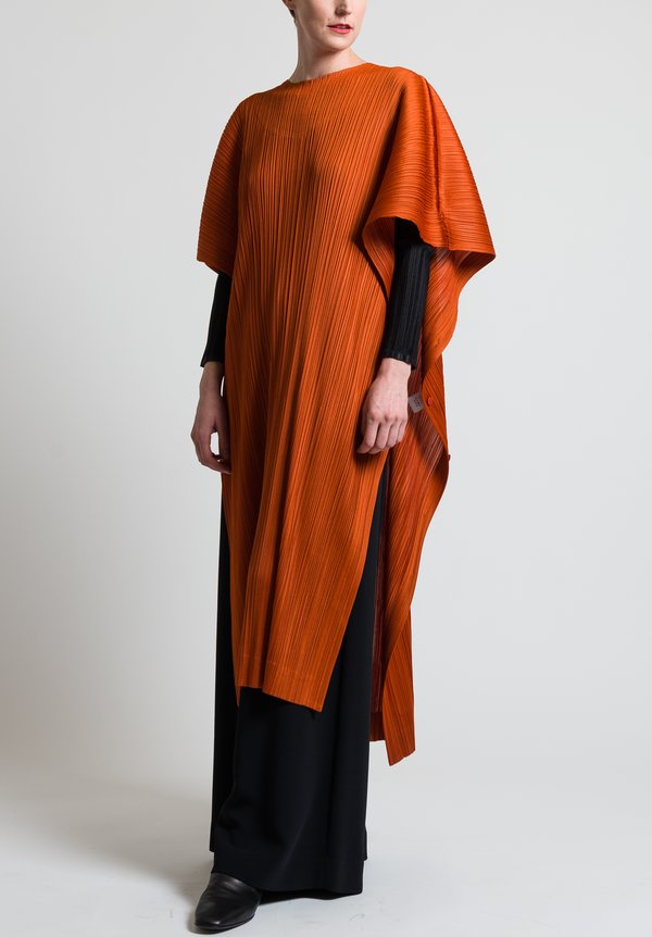 Issey Miyake Pleats Please Long January Poncho in Orange | Santa