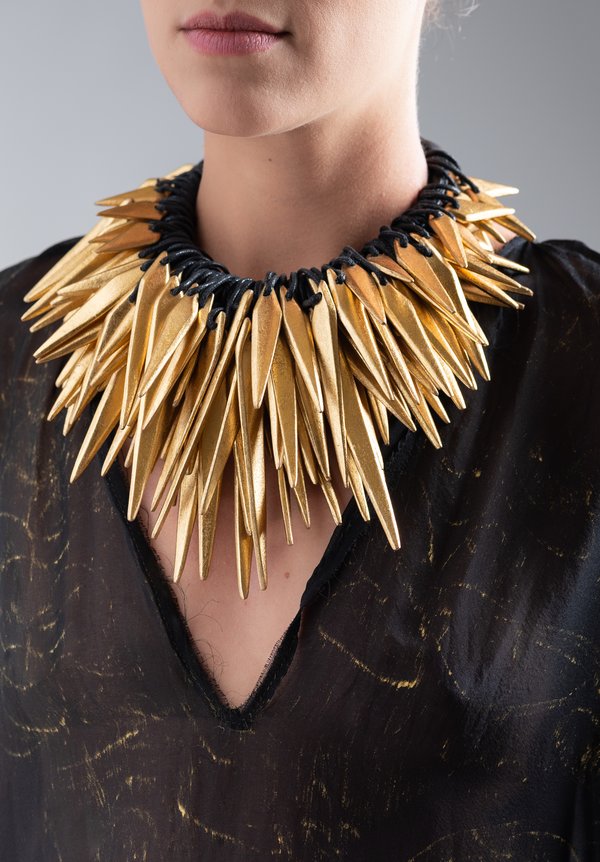 Monies Leather, Gold Foil Spike Necklace	