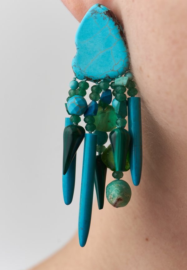 Monies UNIQUE Turquoise, Malakit, Emerald Aventurine, Glass Clip-Ons	