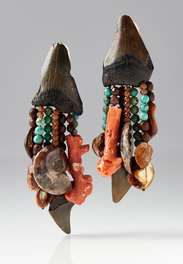 Monies UNIQUE Shark Tooth, Turquoise, Coral, Ammonite Clip-Ons	