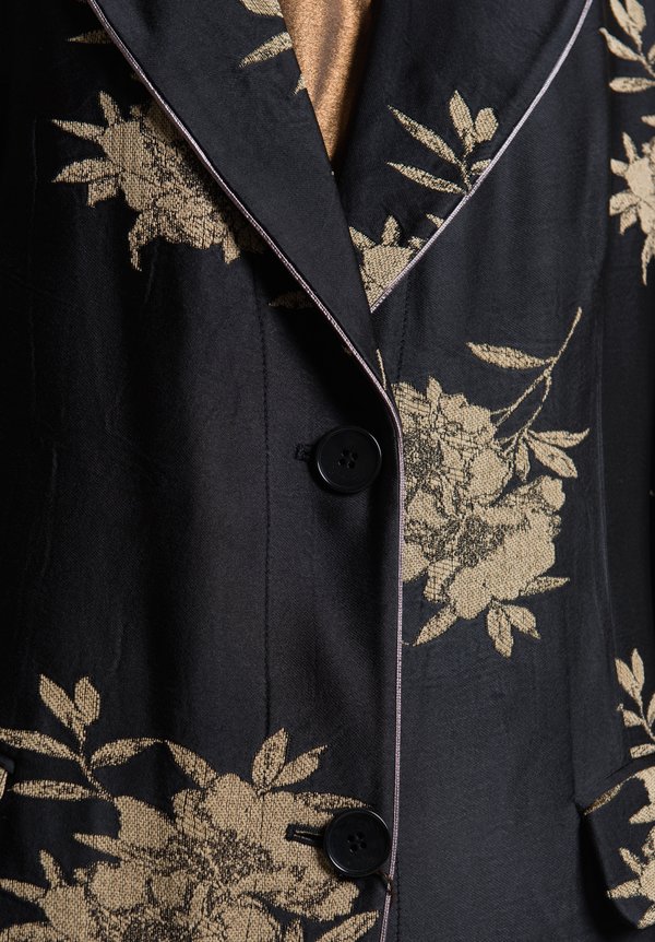 Etro Satin Floral Coat in Black	