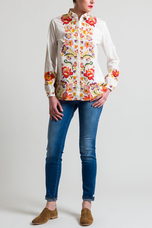 Etro Relaxed Floral Shirt in Red/ White	