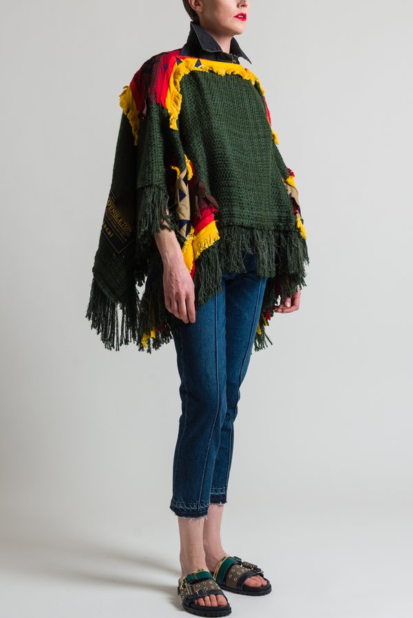 Sacai Summer Tweed Poncho in Forest/ Yellow	