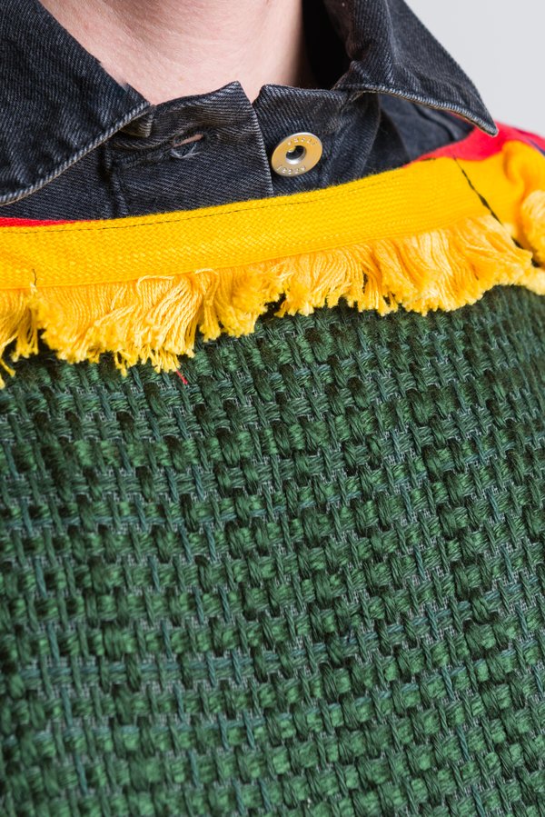 Sacai Summer Tweed Poncho in Forest/ Yellow	