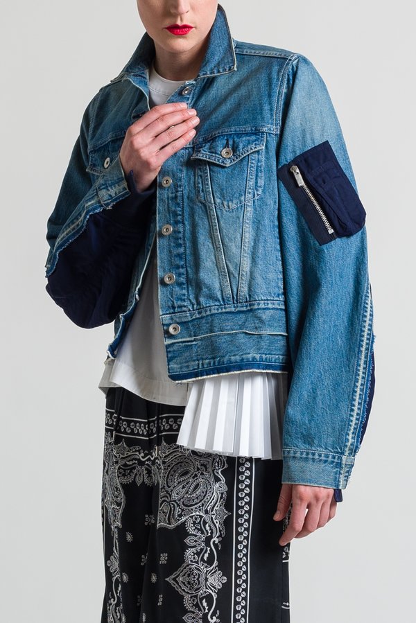 Sacai Multi-Fabric Denim Jacket in Blue X Navy	