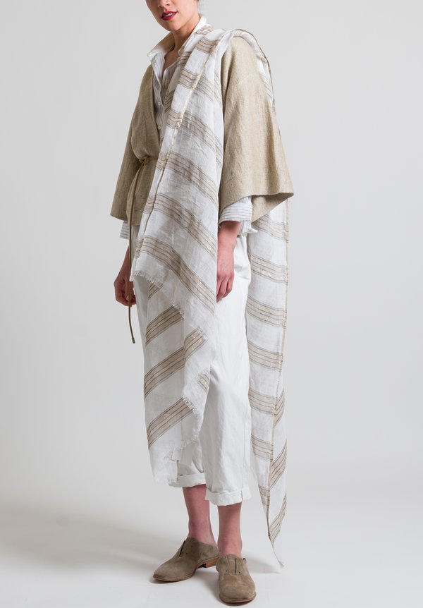 Brunello Cucinelli Sheer Striped Scarf in White / Beige