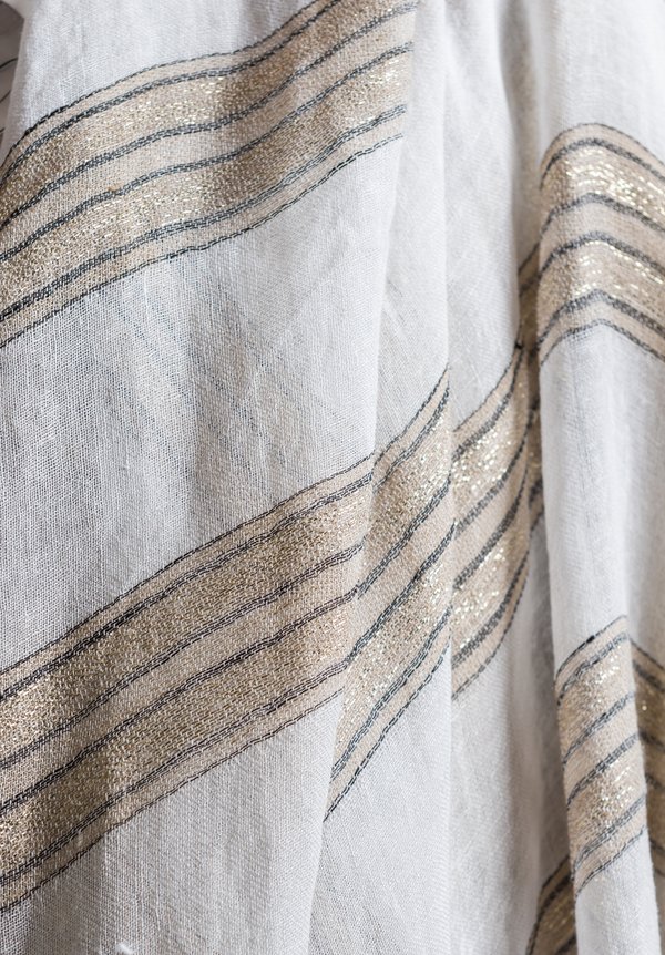 Brunello Cucinelli Sheer Striped Scarf in White / Beige