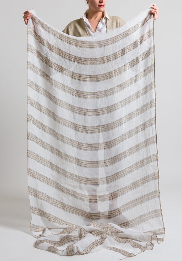 Brunello Cucinelli Sheer Striped Scarf in White / Beige