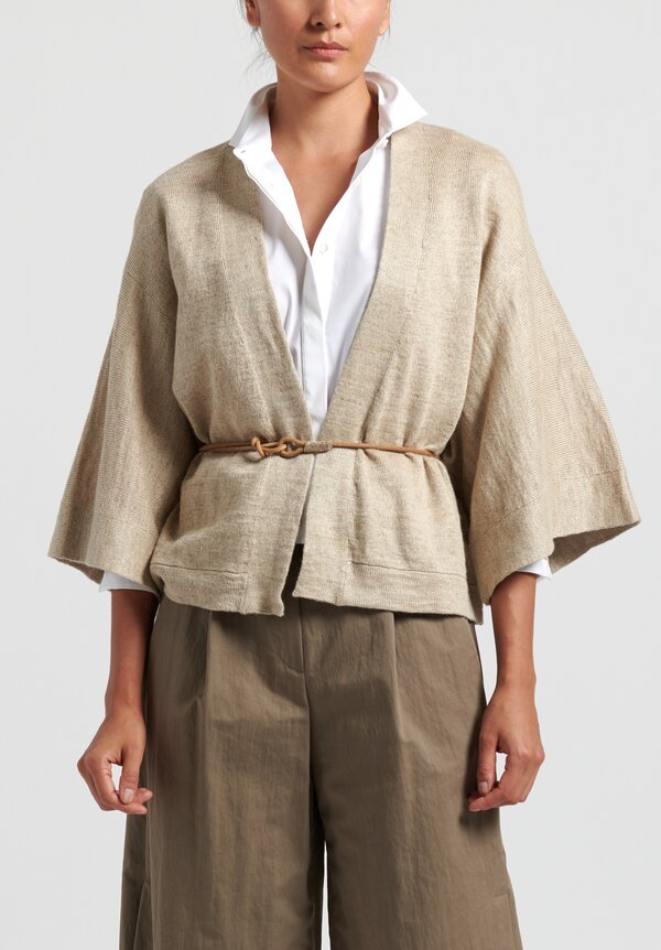 Brunello Cucinelli Cardigan with Leather Belt in Bisque	