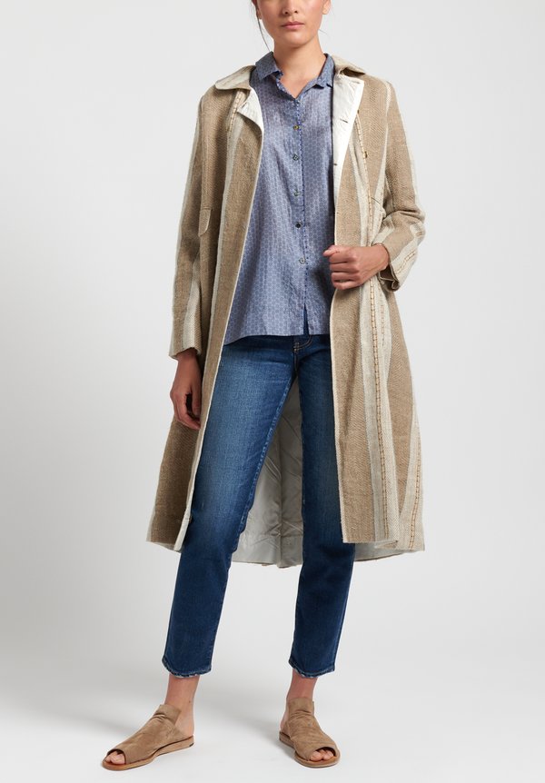 Péro Striped Double Breasted Coat in Natural