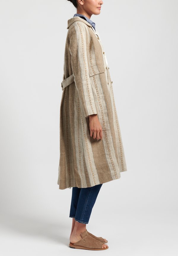 Péro Striped Double Breasted Coat in Natural