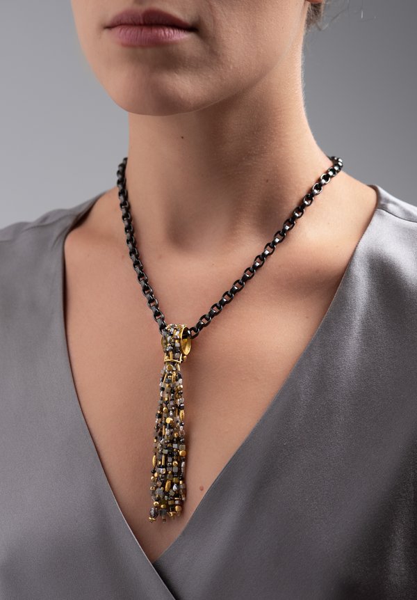 Karen Melfi 22K, Silver, Diamond, and Pearl Tassel Necklace	