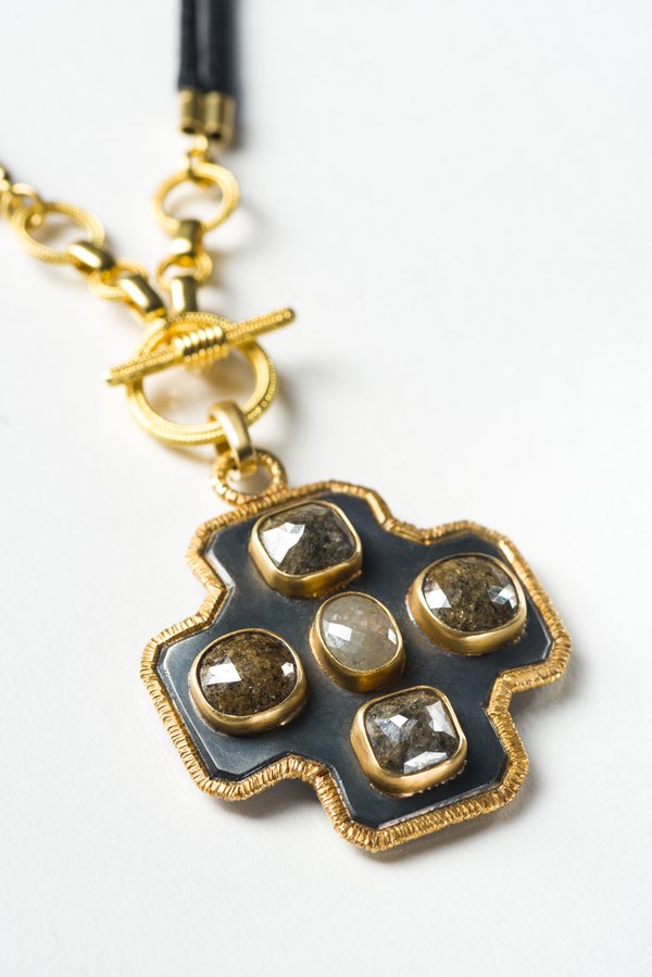 Karen Melfi 22K, Ox. Silver, Rose Cut Diamond Cross Pendant	