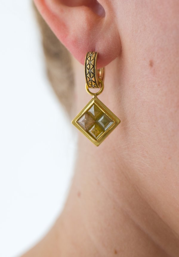 Karen Melfi 22K, Faceted Diamond Tablet Earring Charms