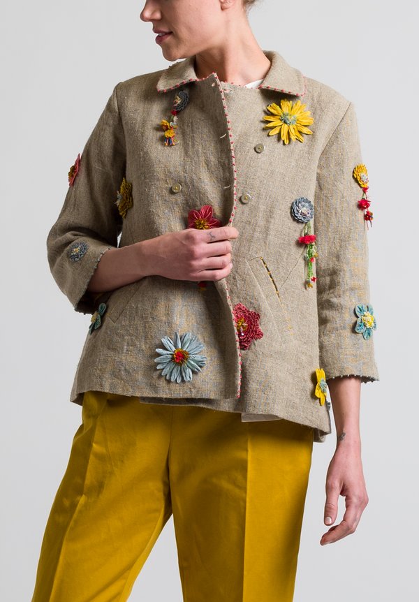 Péro Flower Embellished Jacket in Natural	