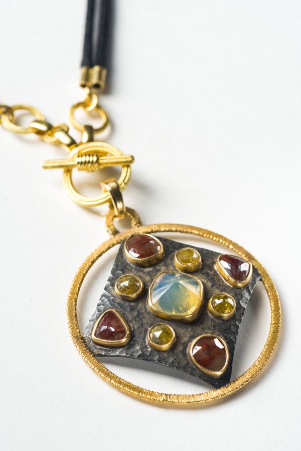 Karen Melfi 22K, Mexican Opal and 5-Carat Diamond Pendant	