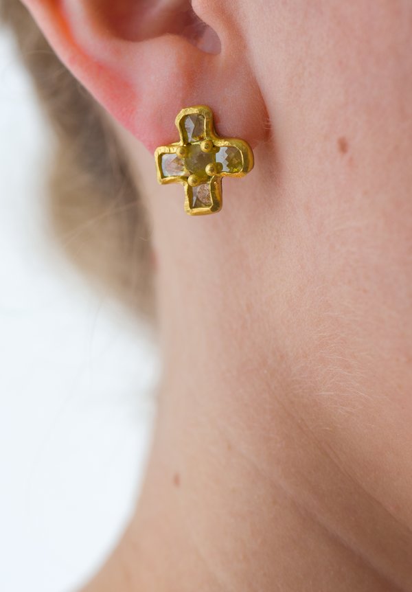 Karen Melfi 22K, Diamond Cross Earrings