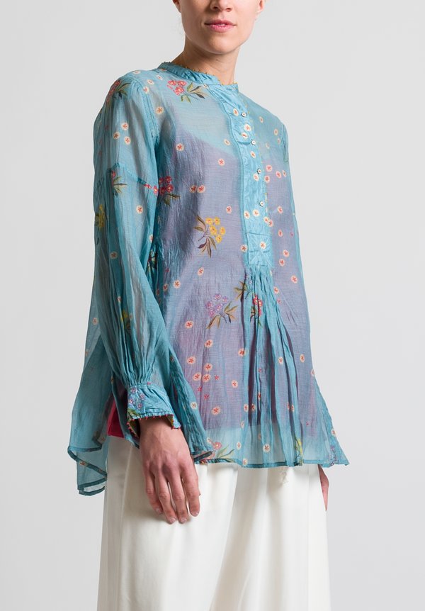 Péro Gathered Floral Top in Sky Blue	