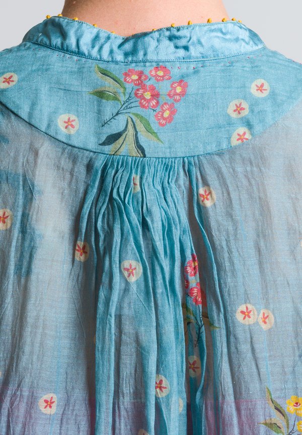 Péro Gathered Floral Top in Sky Blue	