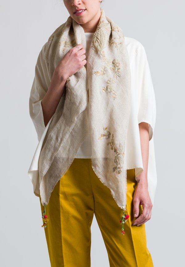 Péro Floral Embroidered Rumal Scarf in Natural | Santa Fe Dry Goods ...