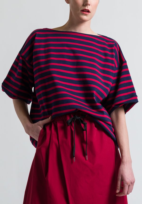 Marni Oversized Stripe Jersey T-Shirt in Navy / Red	