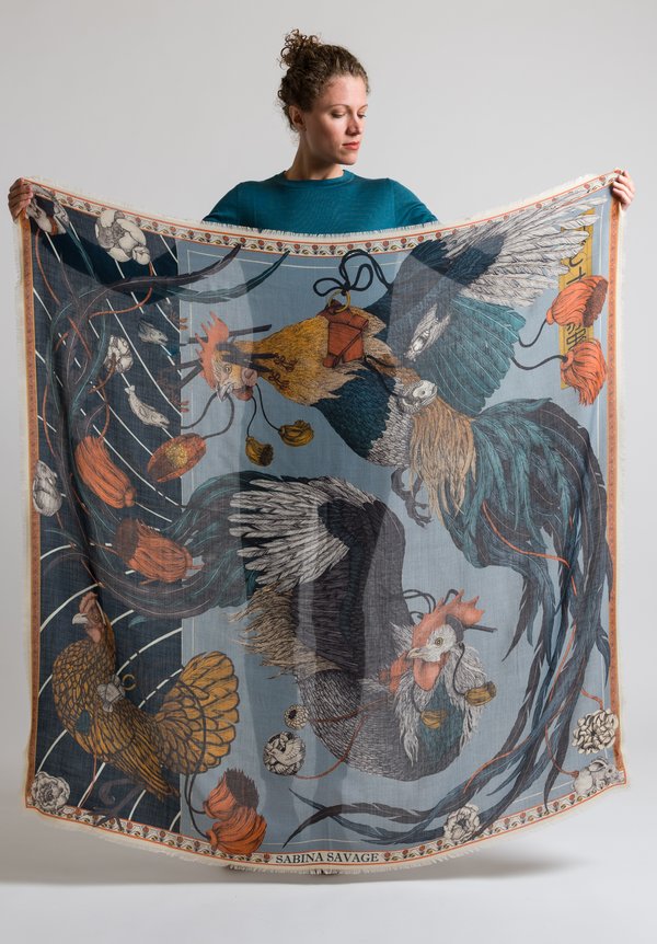 Sabina Savage Cashmere Rooster's Dance Scarf in Denim / Chambray	