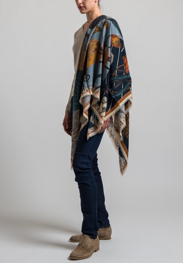Sabina Savage Cashmere Rooster's Dance Scarf in Denim / Chambray	