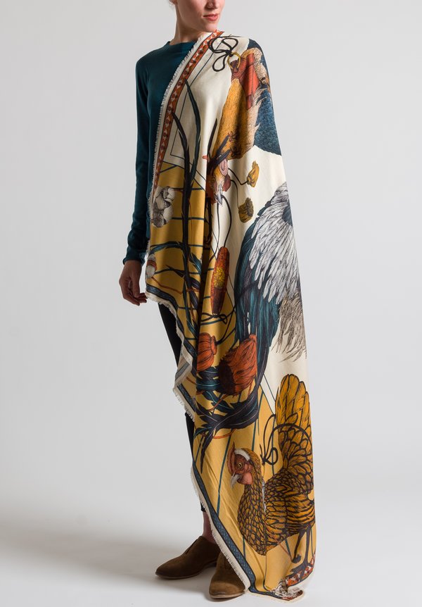 Sabina Savage Wool / Silk Rooster's Dance Scarf in Amber / Sand	