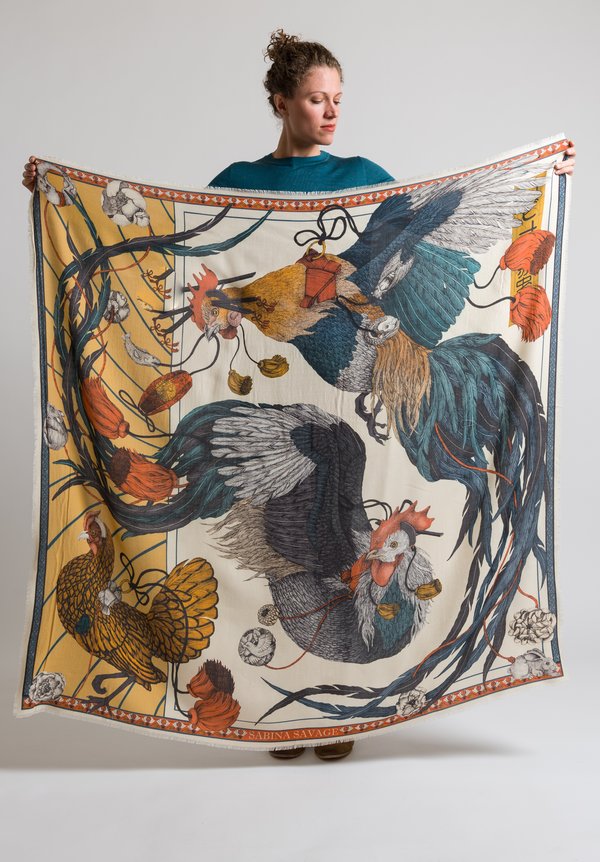 Sabina Savage Wool / Silk Rooster's Dance Scarf in Amber / Sand	