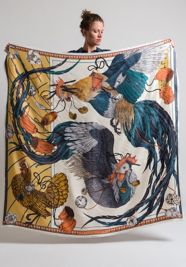 Sabina Savage Silk Twill Rooster's Dance Scarf in Amber / Sand