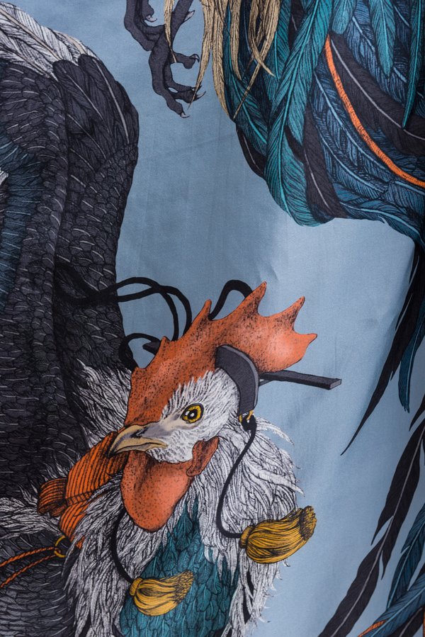 Sabina Savage Silk Twill Rooster's Dance Scarf in Denim / Chambray
