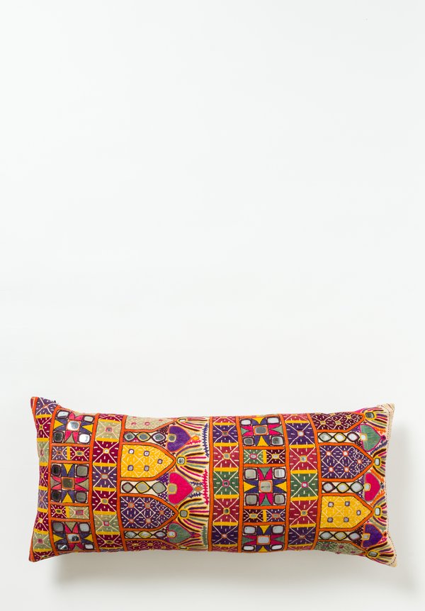 Antique and Vintage Long Indian Camel Sack Lumbar Pillow in Natural	
