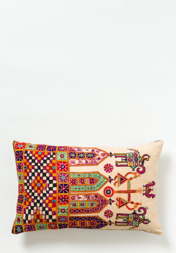 Wide Indian Camel Sack Lumbar Pillow in Multi / Magenta	