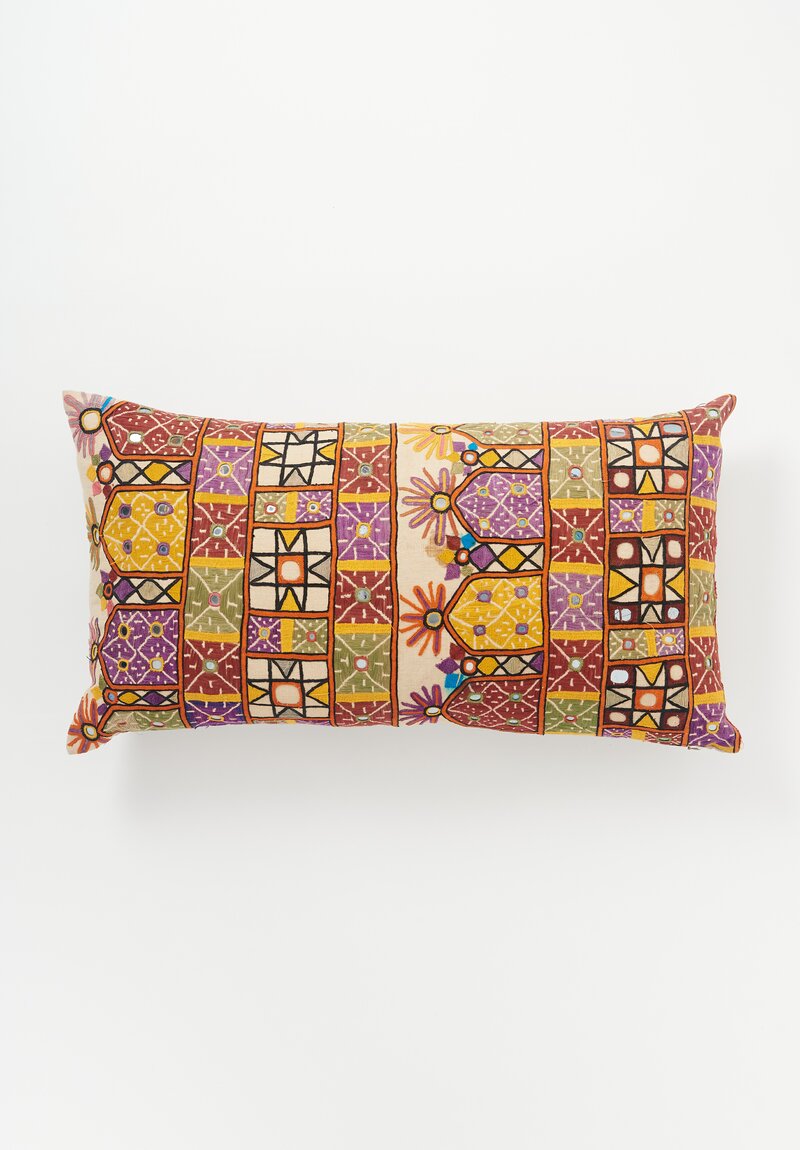 Antique and Vintage Medium Reshmi Embroidered Lumbar Pillow in Multicolor IV
