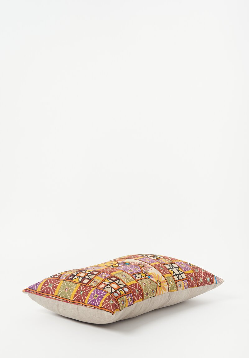 Antique and Vintage Medium Reshmi Embroidered Lumbar Pillow in Multicolor IV