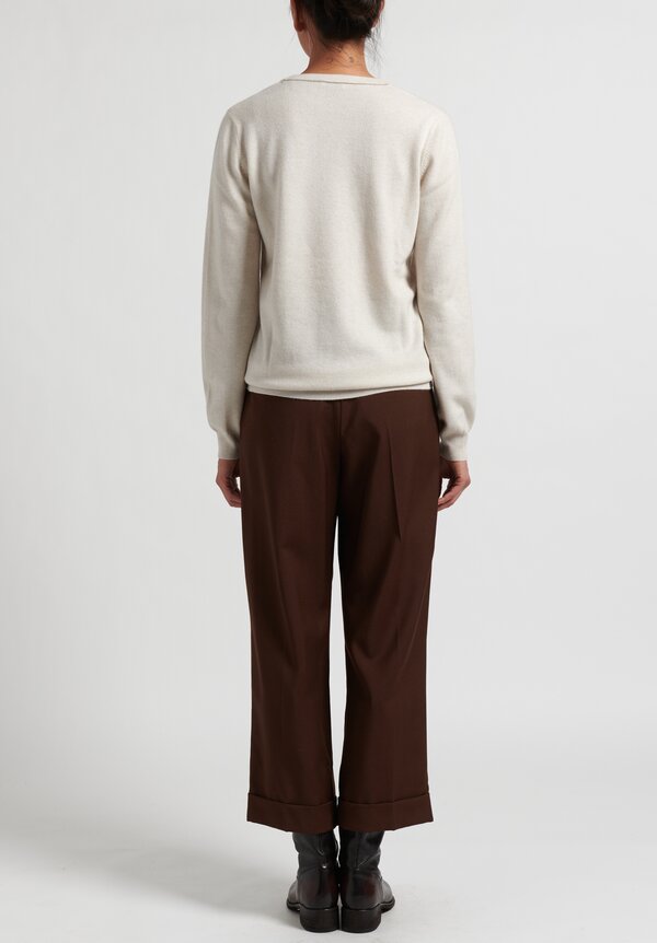 Brunello Cucinelli Cashmere V-Neck Monili Sweater in Ivory	