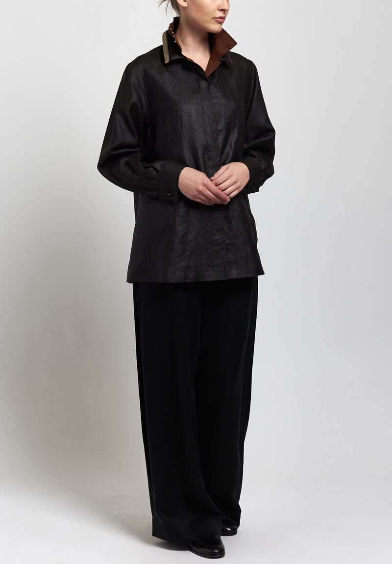 Sophie Hong Relaxed Jacquard Shirt with Pearls in Black