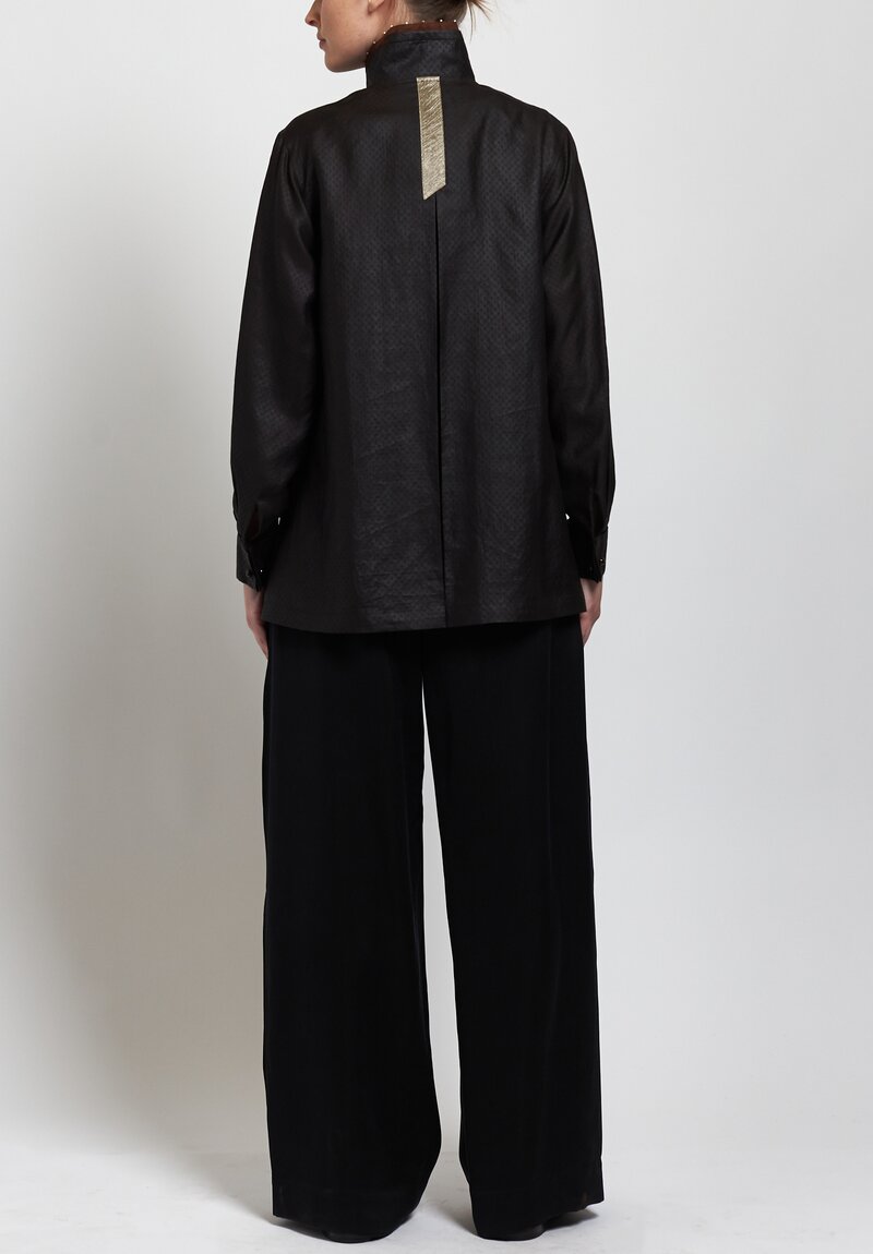 Sophie Hong Relaxed Jacquard Shirt with Pearls in Black