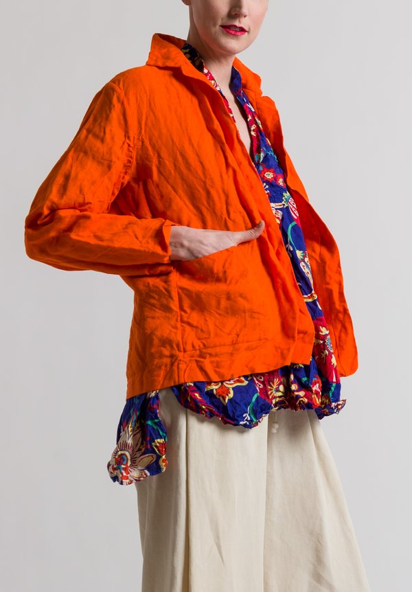 Daniela Gregis Washed Linen Open Jacket in Orange	