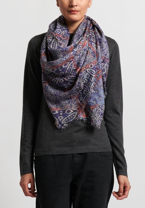 Alonpi Printed Square Scarf in Mix Blue	