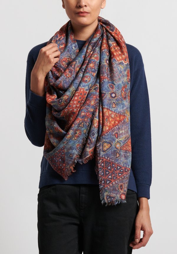 Alonpi Cashmere Printed Scarf in Blue