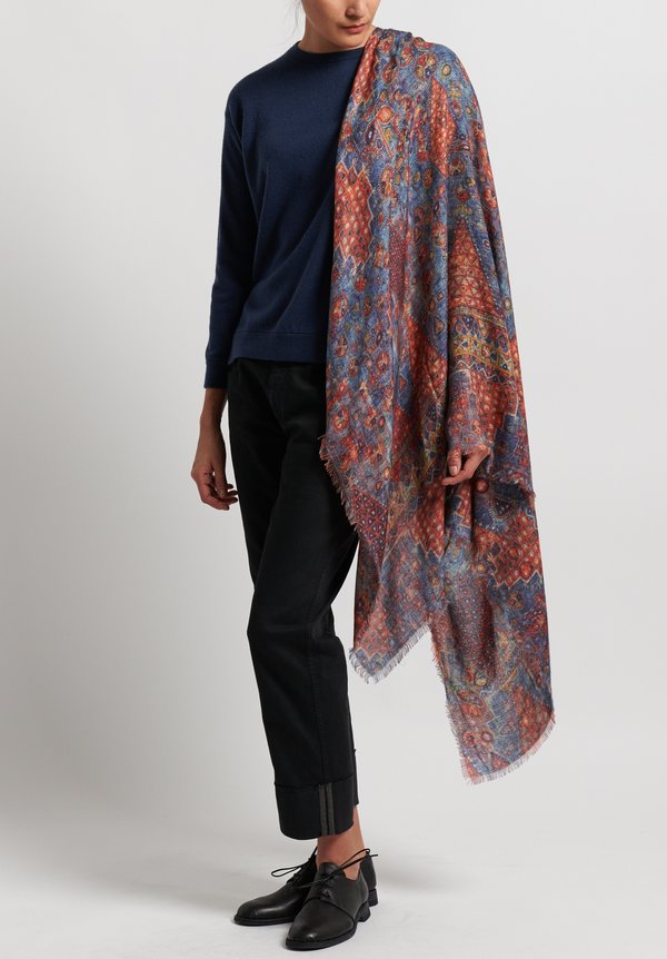 Alonpi Cashmere Printed Scarf in Blue