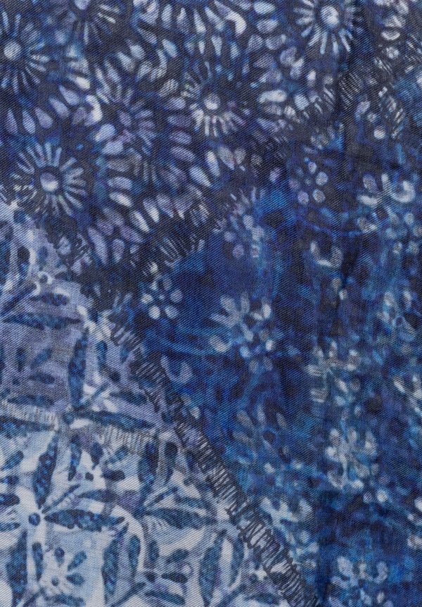 Alonpi Cashmere Printed Scarf in Mikado Blue	