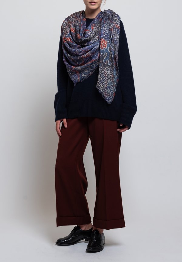 Alonpi Cashmere Printed Scarf in Blue	
