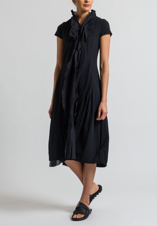Rundholz Black Label Cotton Ruffle Front Dress in Black	