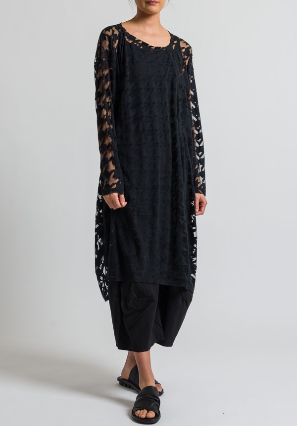 Rundholz Black Label Sheer Houndstooth Dress in Black	